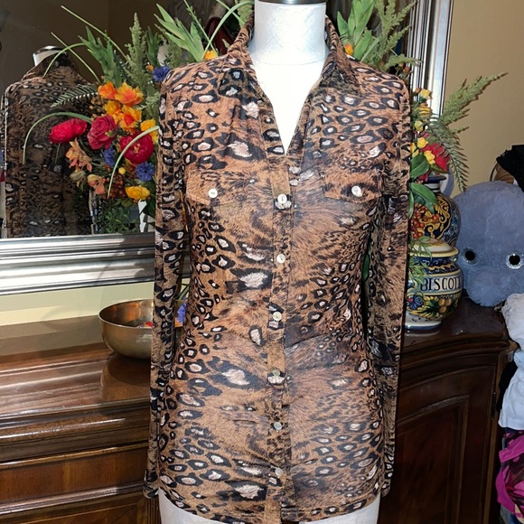 S Line black label leopard print button down shirt - Picture 2 of 9